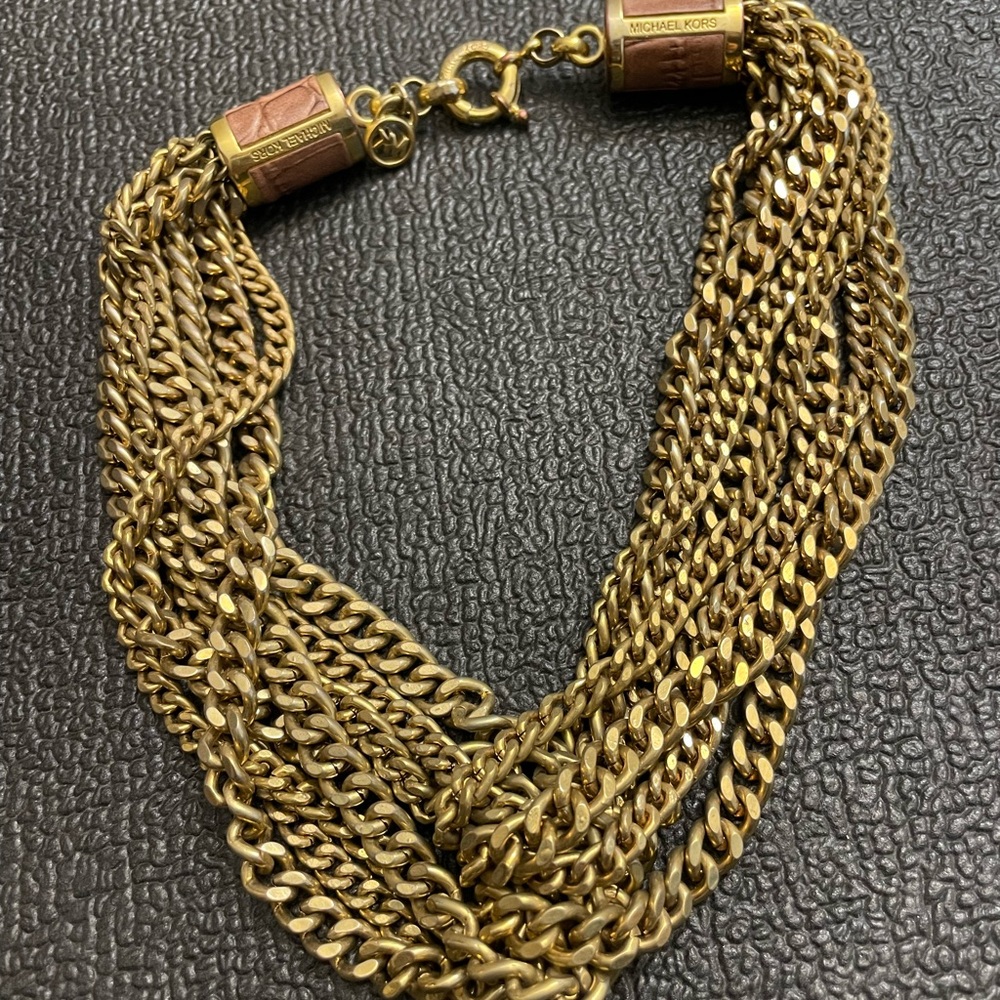 Micheal Kors Gold Chunky Multi Strand Knot Statement Necklace MK
